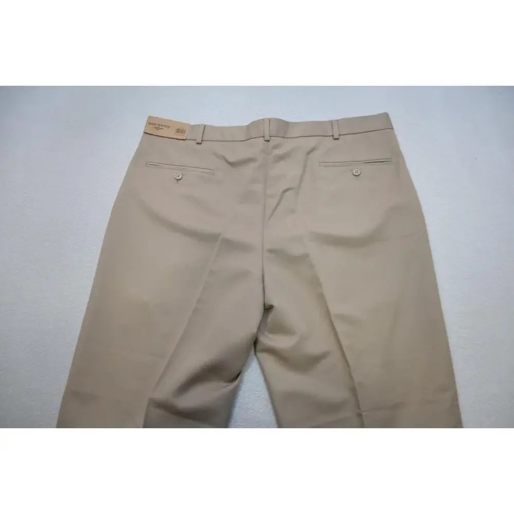 Dockers Performance Dress Pants Flat‎ Pleated Beige Polyester Mens 40 x 32 NWT